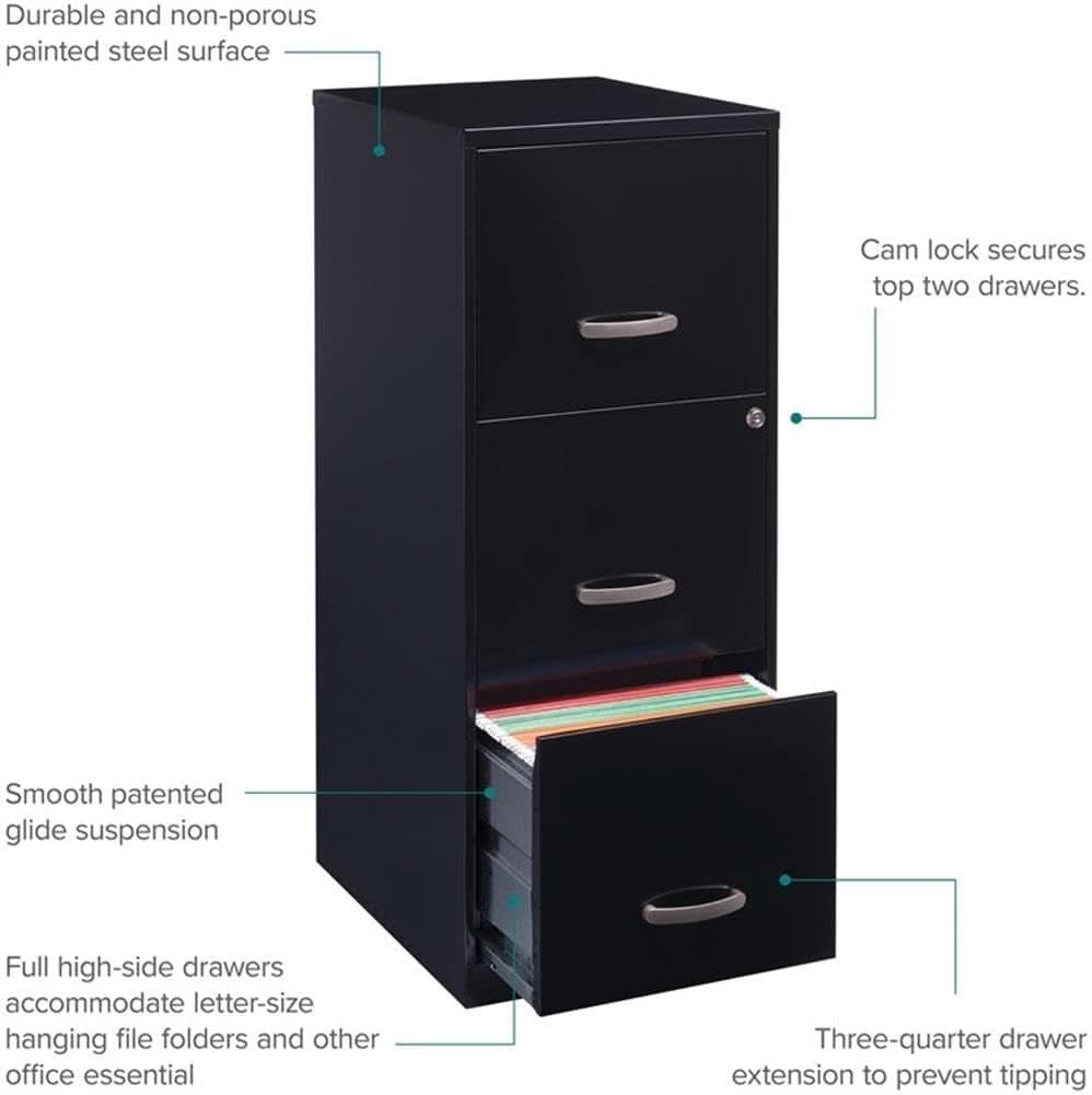 Cooper 3-Drawer Letter File Cabinet Black for Office