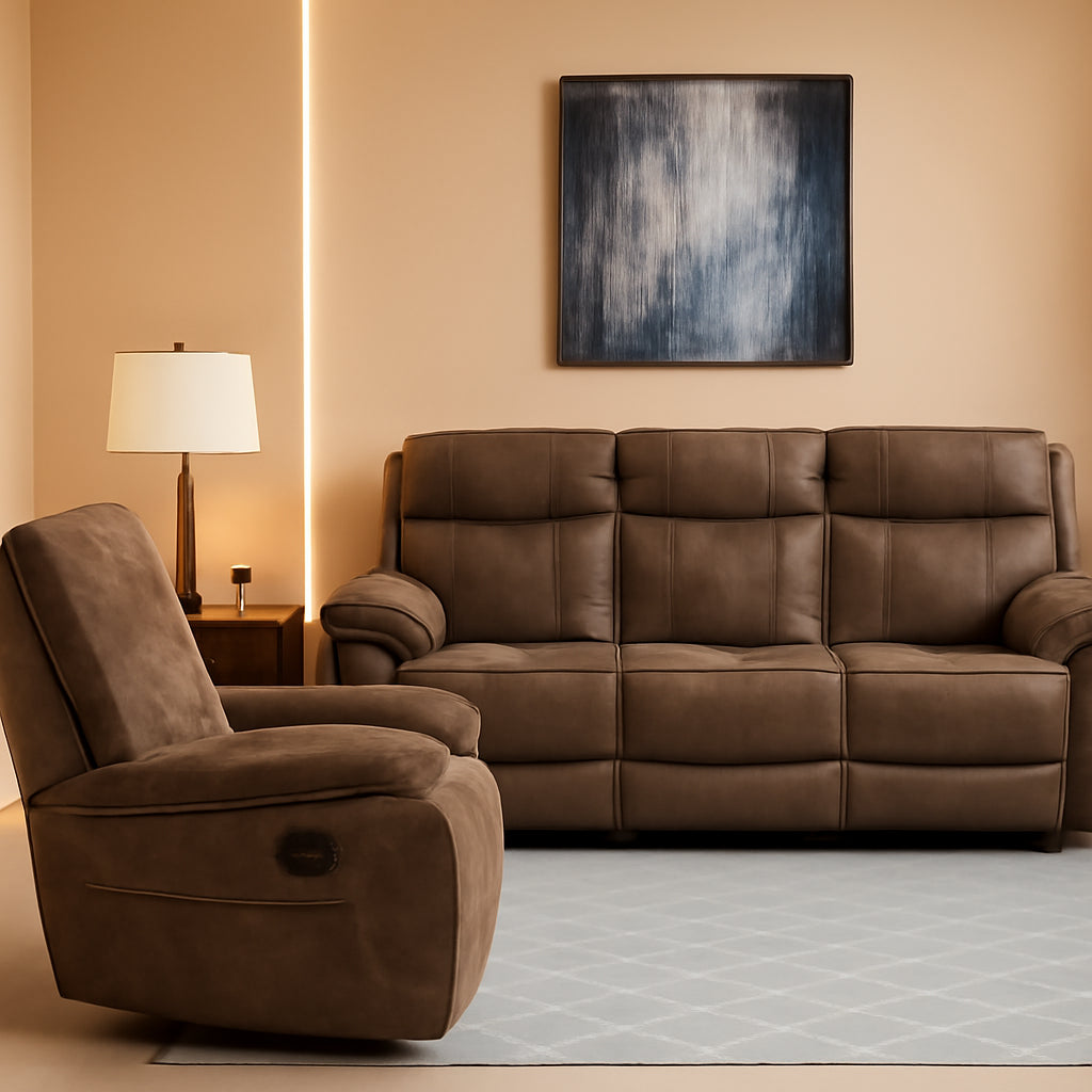 Cooper Shadow Brown Manual Reclining Sofa Chair Set