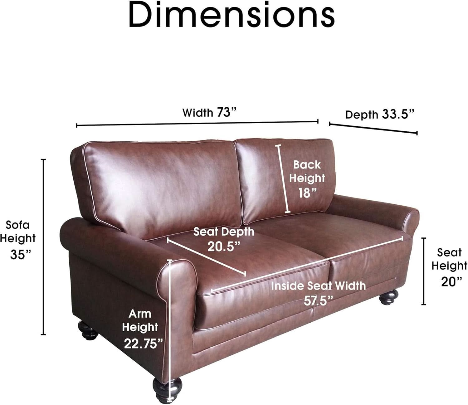 Copenhagen Rolled Arm Loveseat Chestnut Bonded Leather