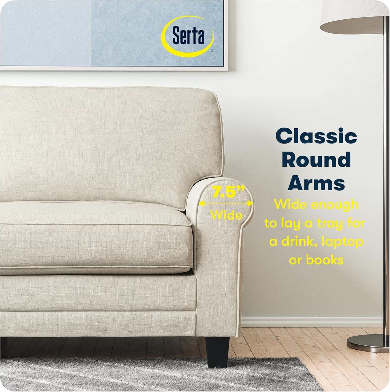 Copenhgen 73 Inch Rolled Arm Sofa Buttercream With Removable Covers