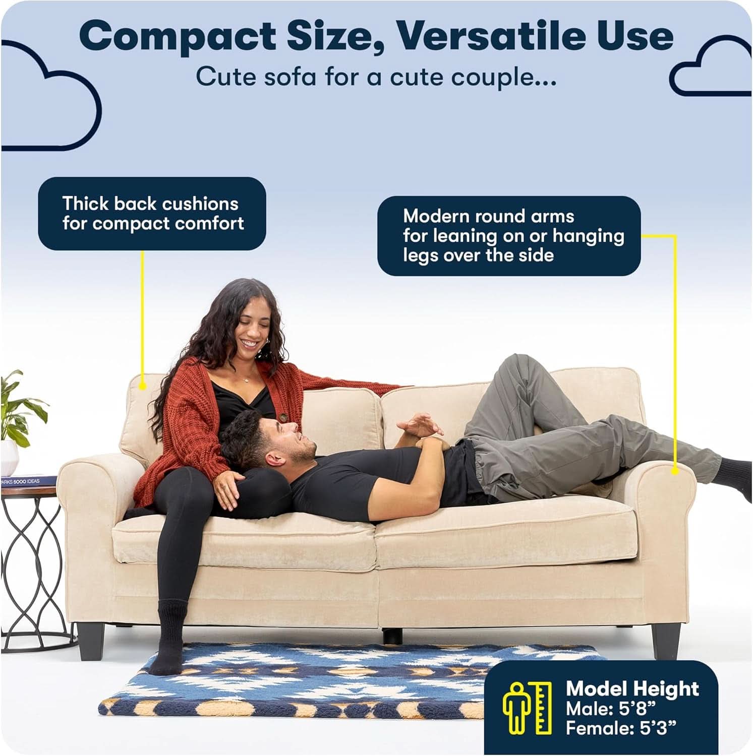 Copenhgen 73 Inch Rolled Arm Sofa Buttercream With Removable Covers