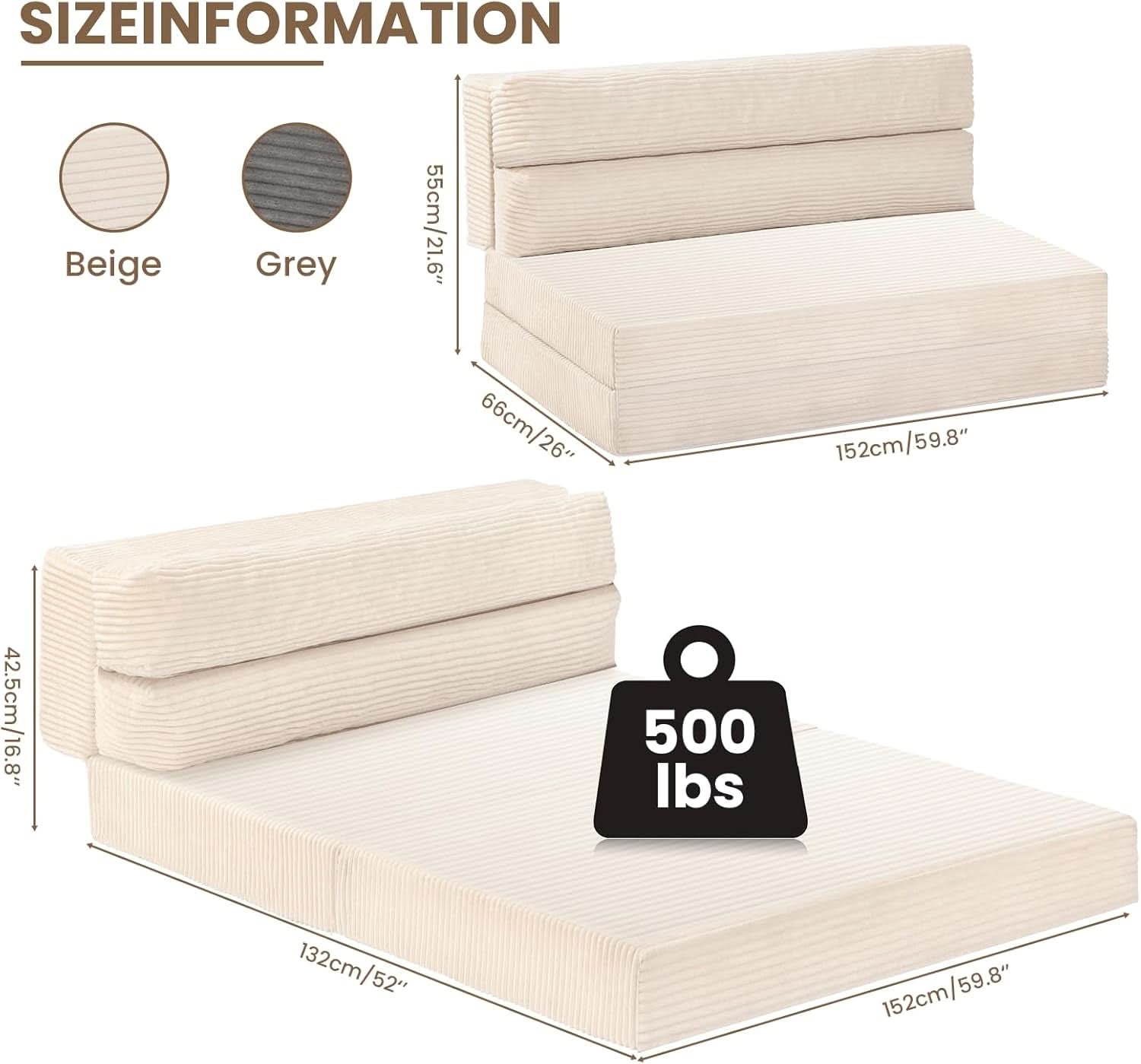 Corduroy Convertible Folding Sofa Bed With Mattress