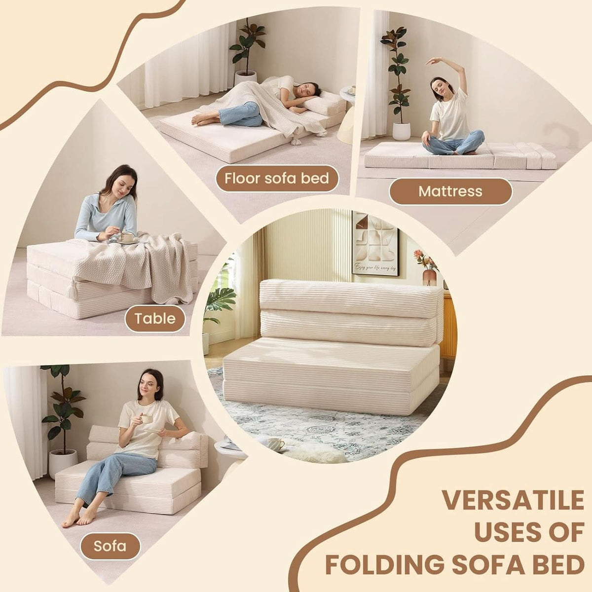 Corduroy Convertible Folding Sofa Bed With Mattress