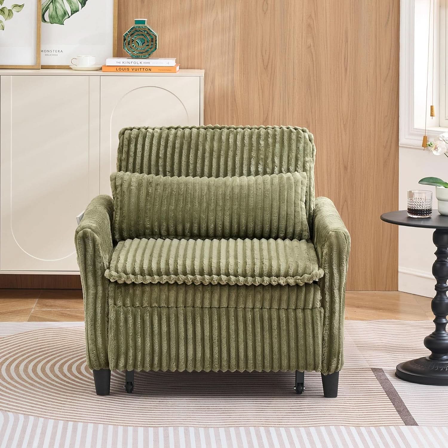 Corduroy Convertible Sofa Bed With Forest Green Fabric