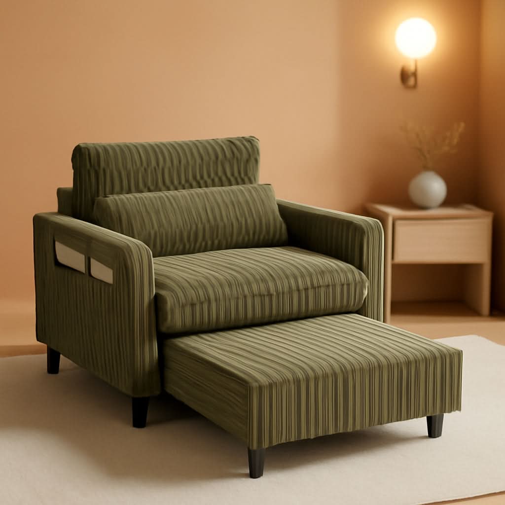 Corduroy Convertible Sofa Bed With Forest Green Fabric