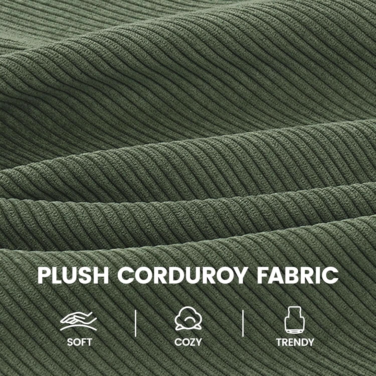 Corduroy Dark Green High-Back Armchair With Pockets