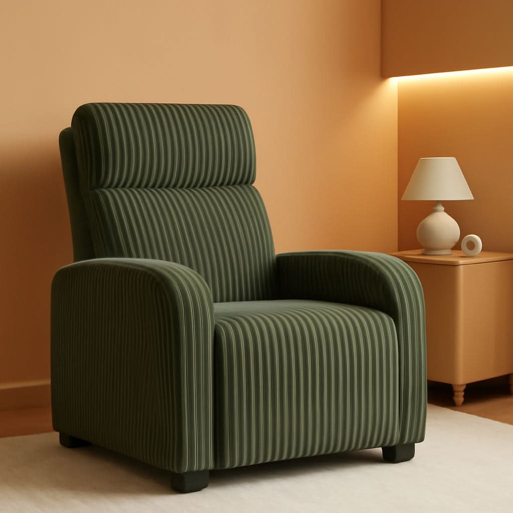 Corduroy Dark Green High-Back Armchair With Pockets