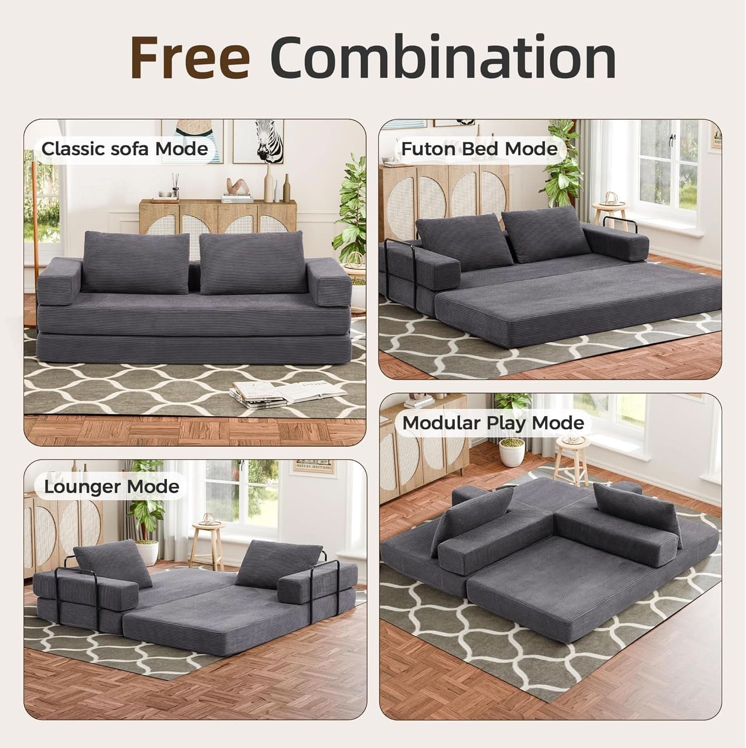 Corduroy Four In One Transformational Sleeper Sofabed