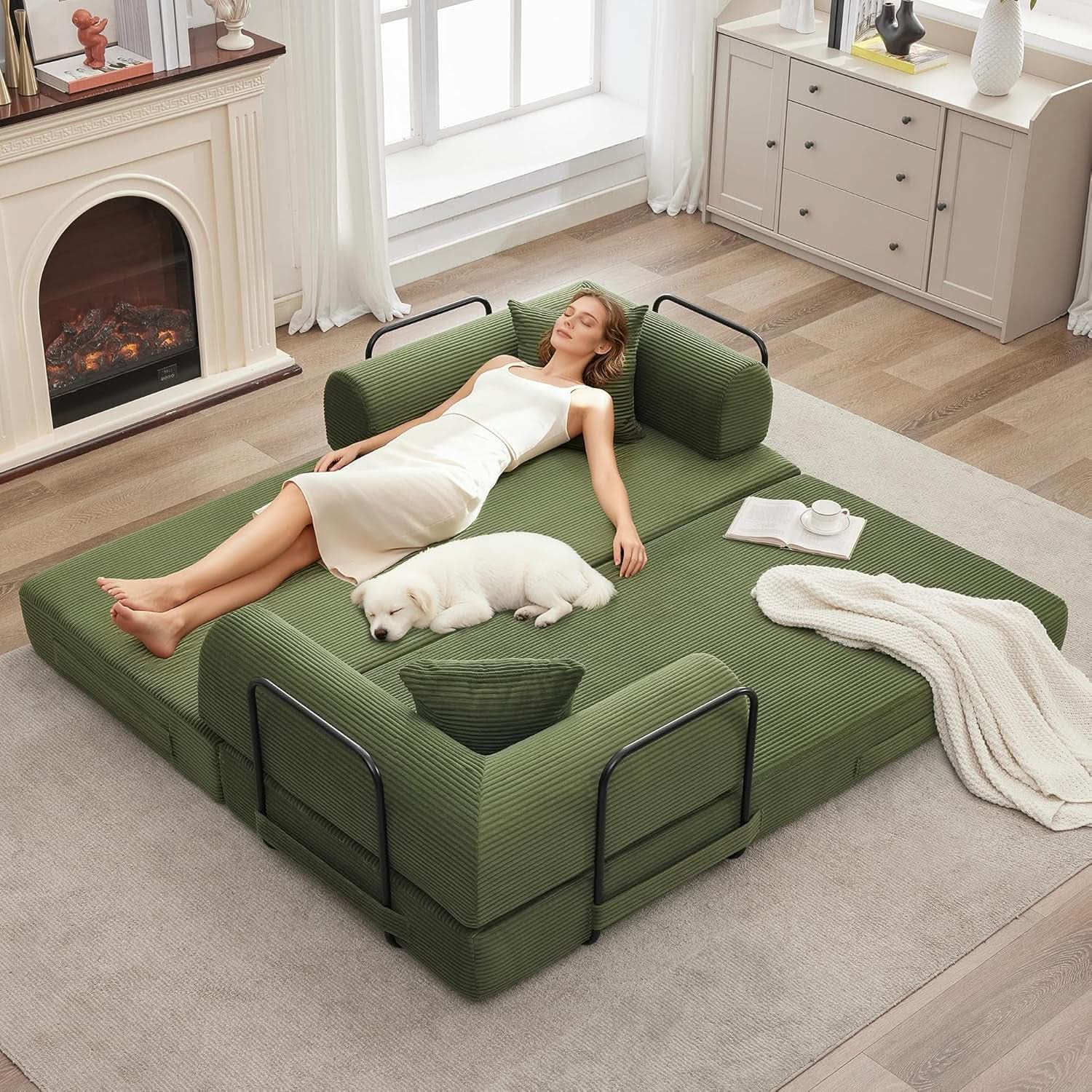Corduroy Green 79 Inches Inter changeable Plus Sofa Bed