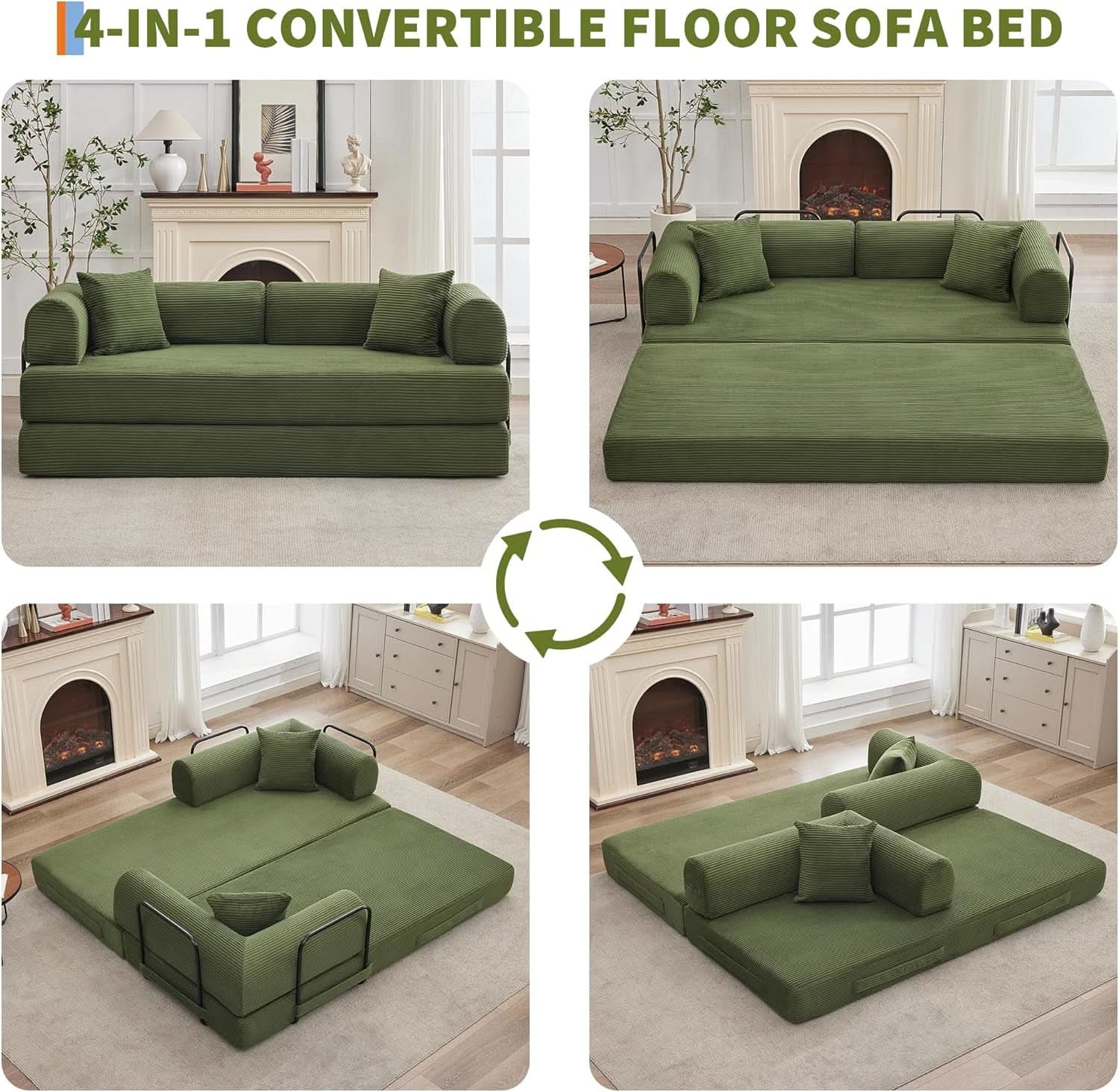 Corduroy Green 79 Inches Inter changeable Plus Sofa Bed