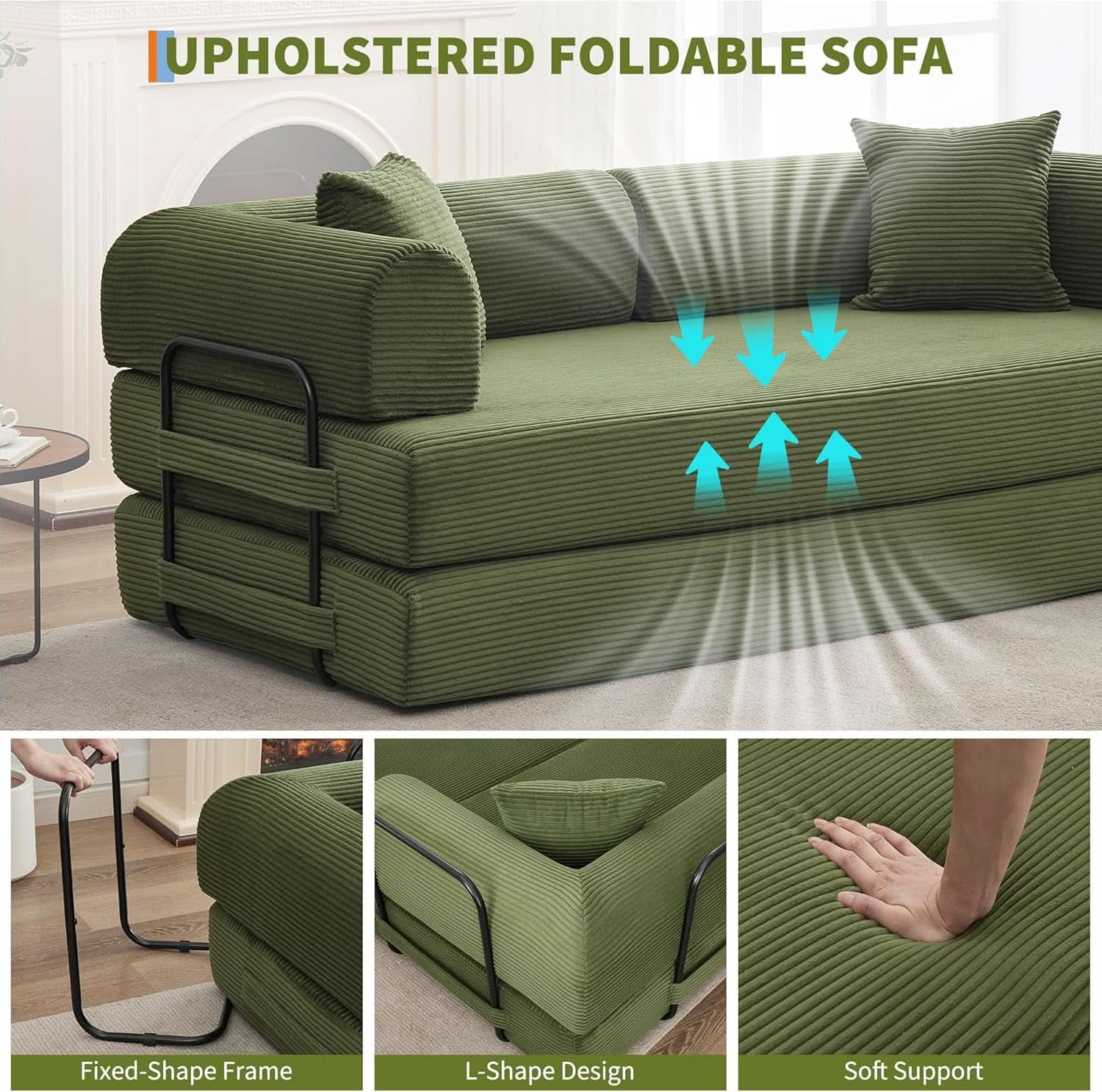 Corduroy Green 79 Inches Inter changeable Plus Sofa Bed