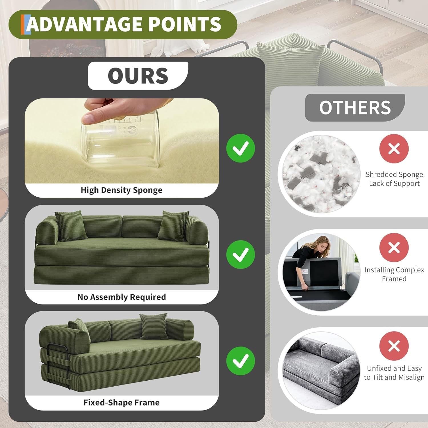 Corduroy Green 79 Inches Inter changeable Plus Sofa Bed