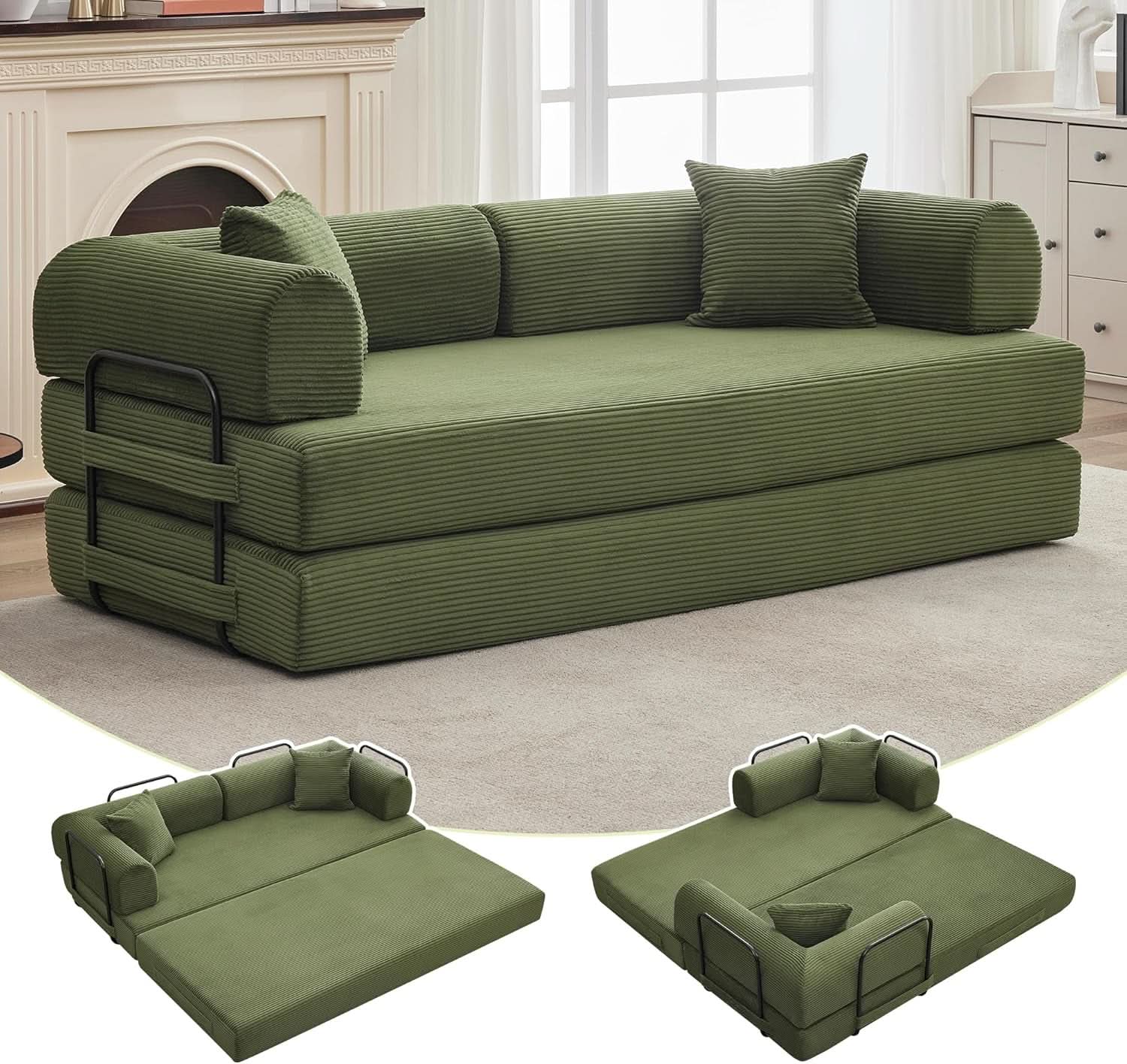 Corduroy Green 79 Inches Inter changeable Plus Sofa Bed