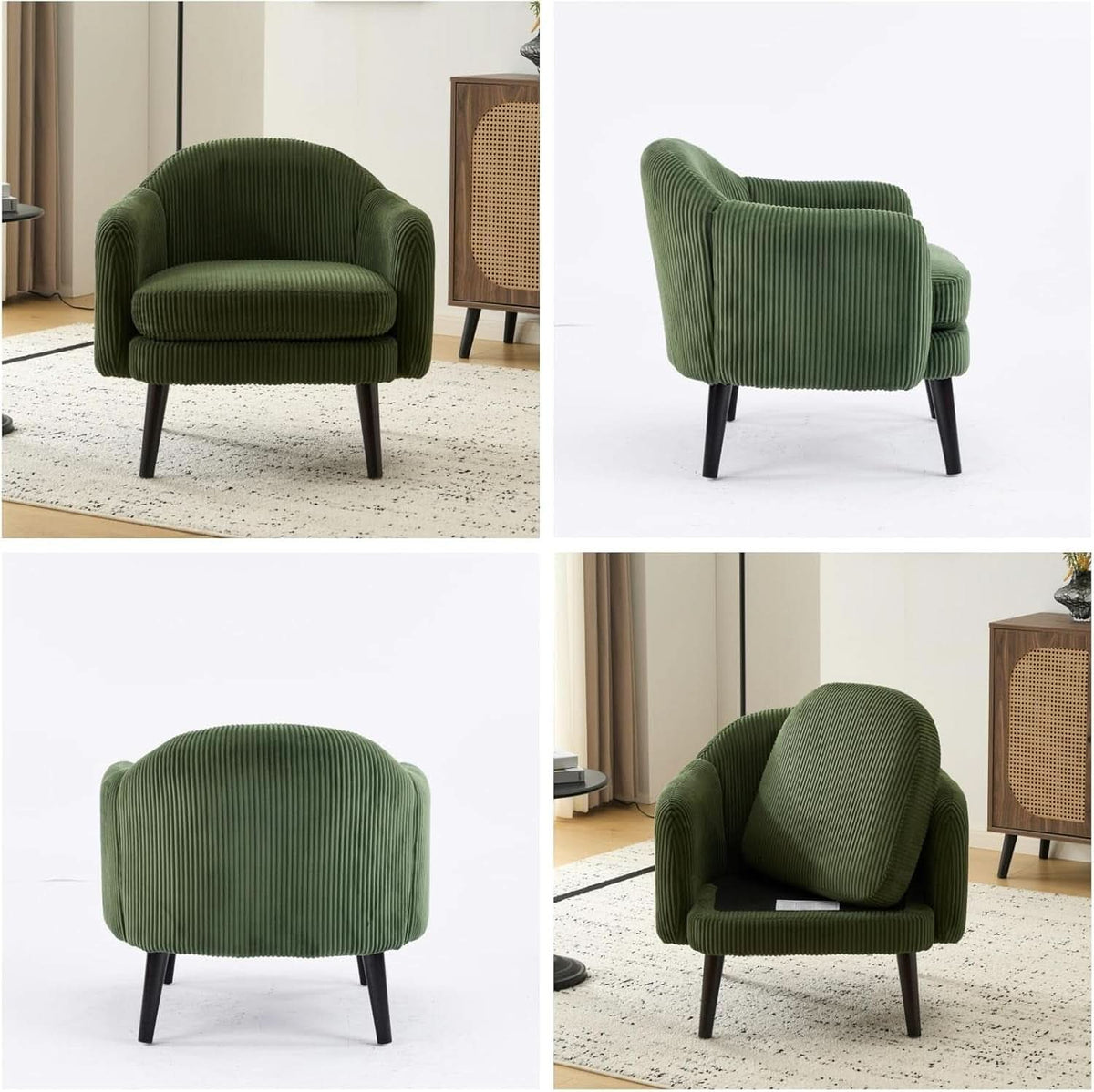 Corduroy Green Barrel Chair 30 Inch Wide With Wood Legs