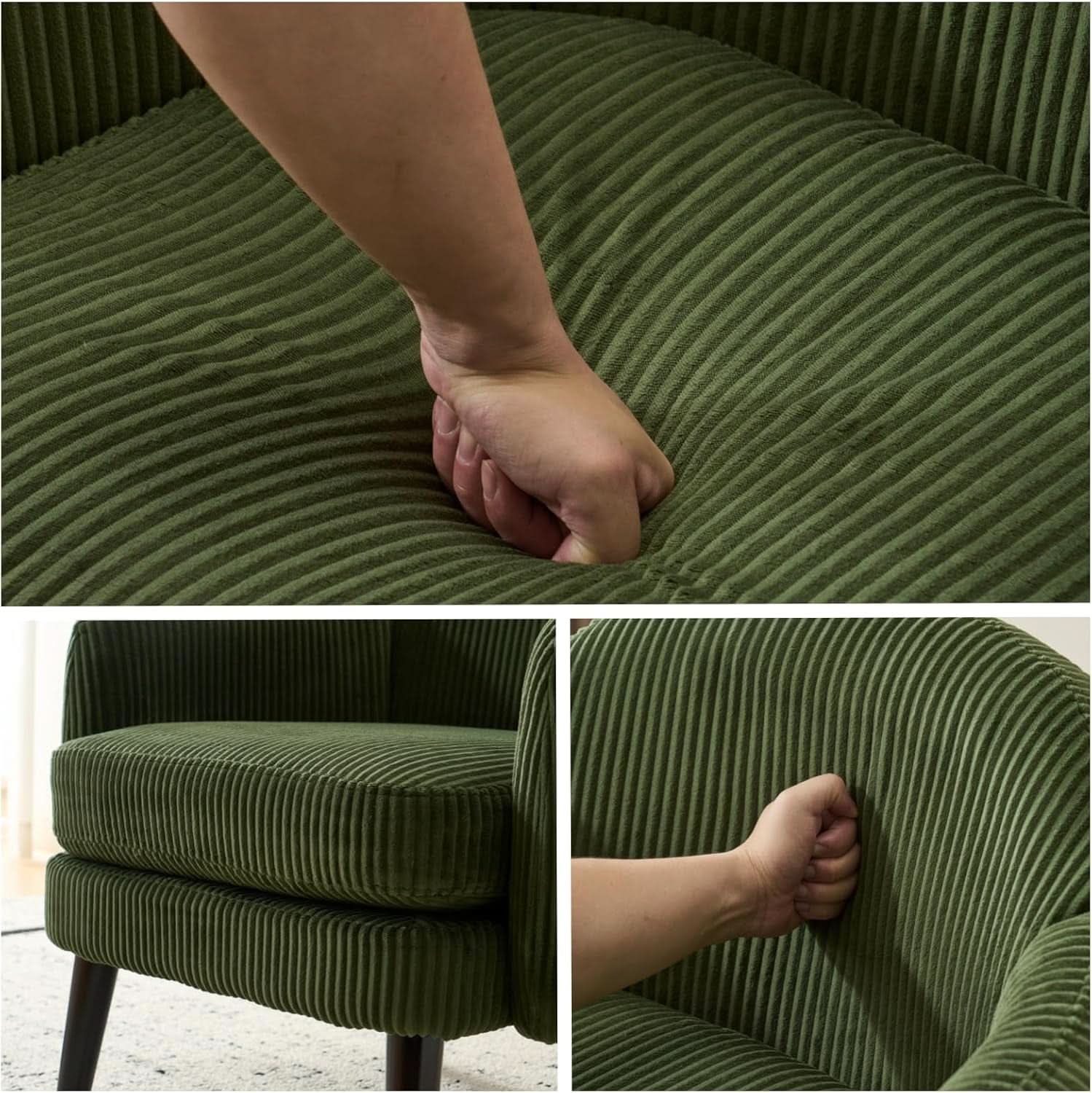 Corduroy Green Barrel Chair 30 Inch Wide With Wood Legs