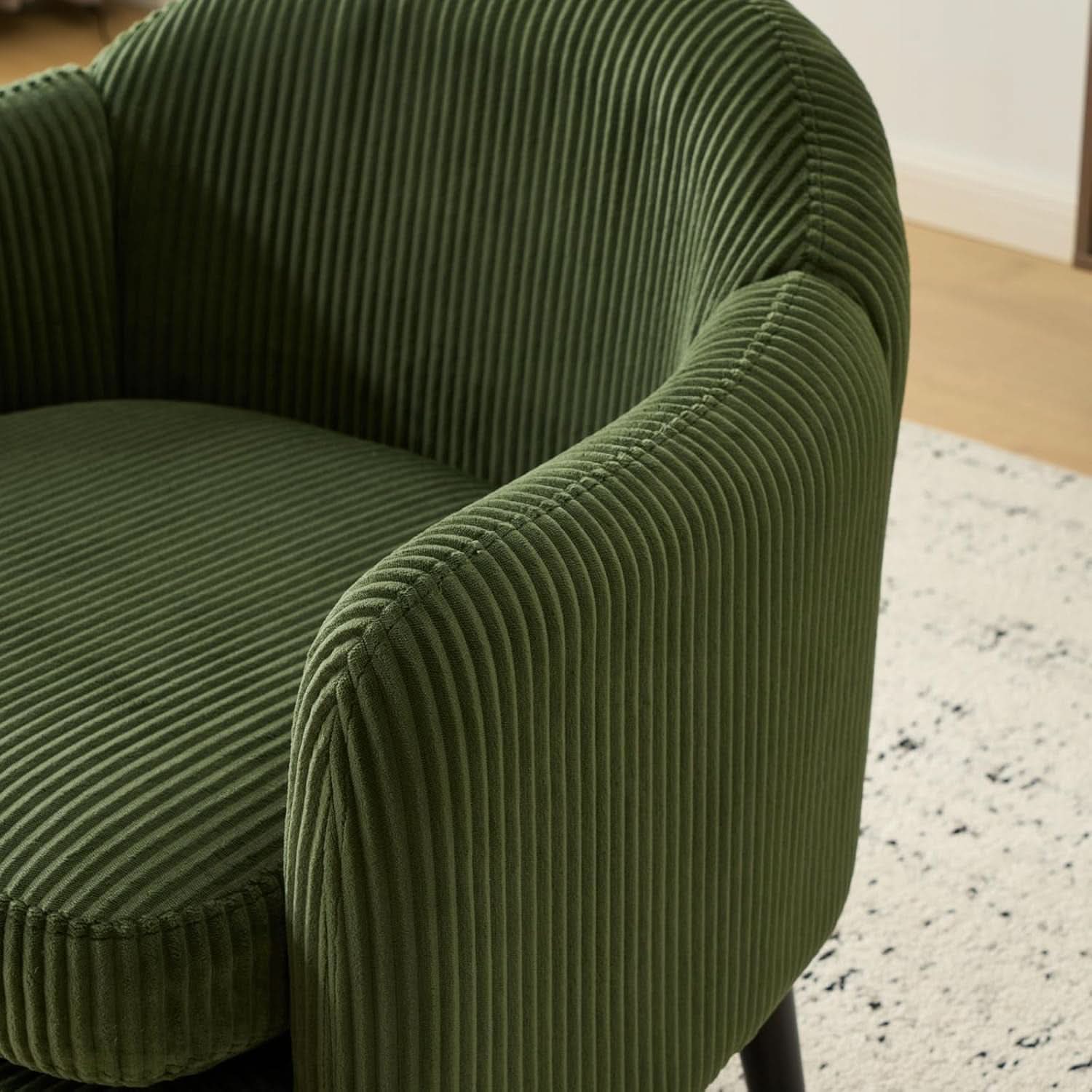Corduroy Green Barrel Chair 30 Inch Wide With Wood Legs