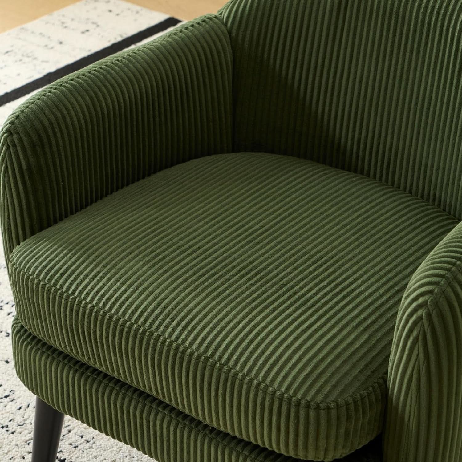 Corduroy Green Barrel Chair 30 Inch Wide With Wood Legs
