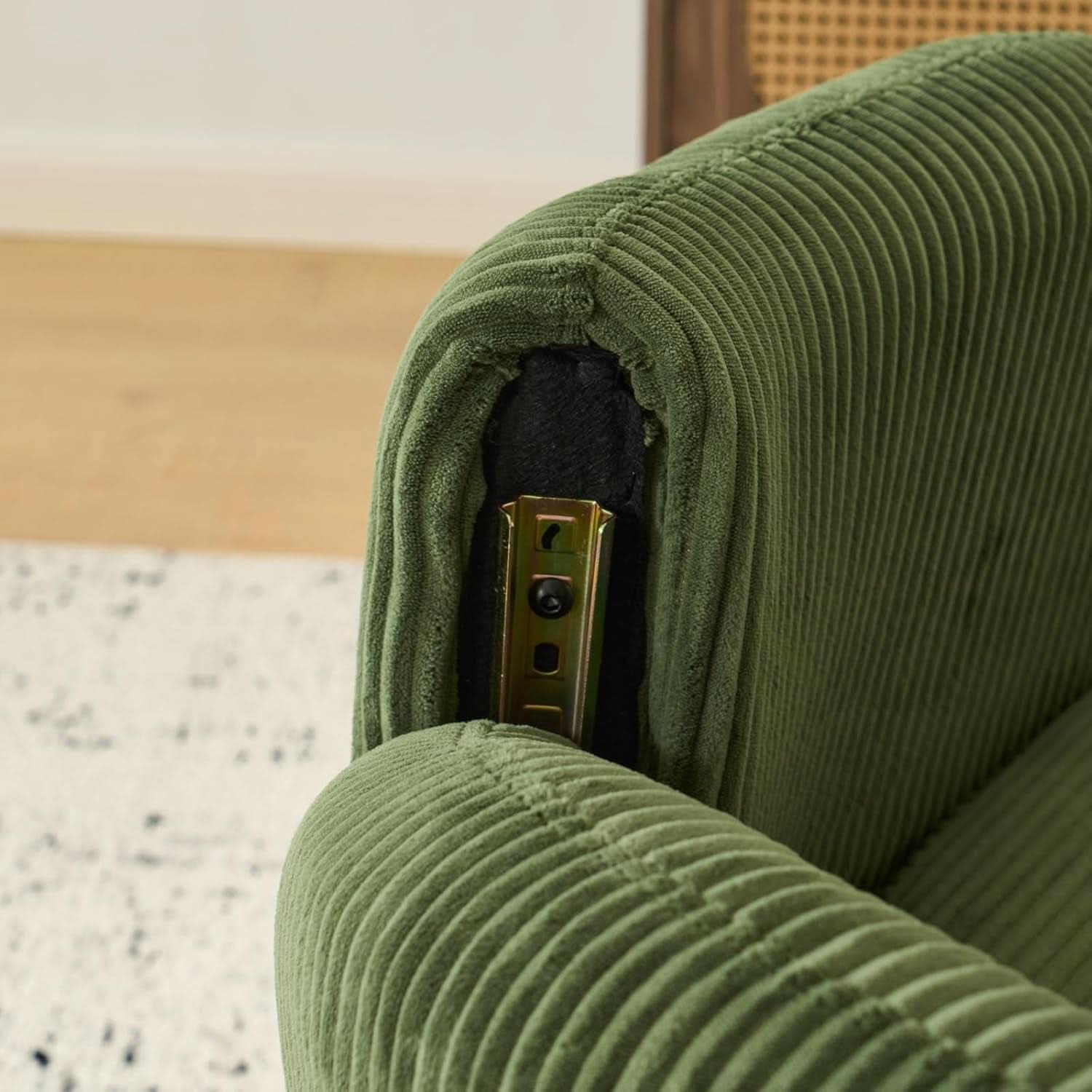 Corduroy Green Barrel Chair 30 Inch Wide With Wood Legs