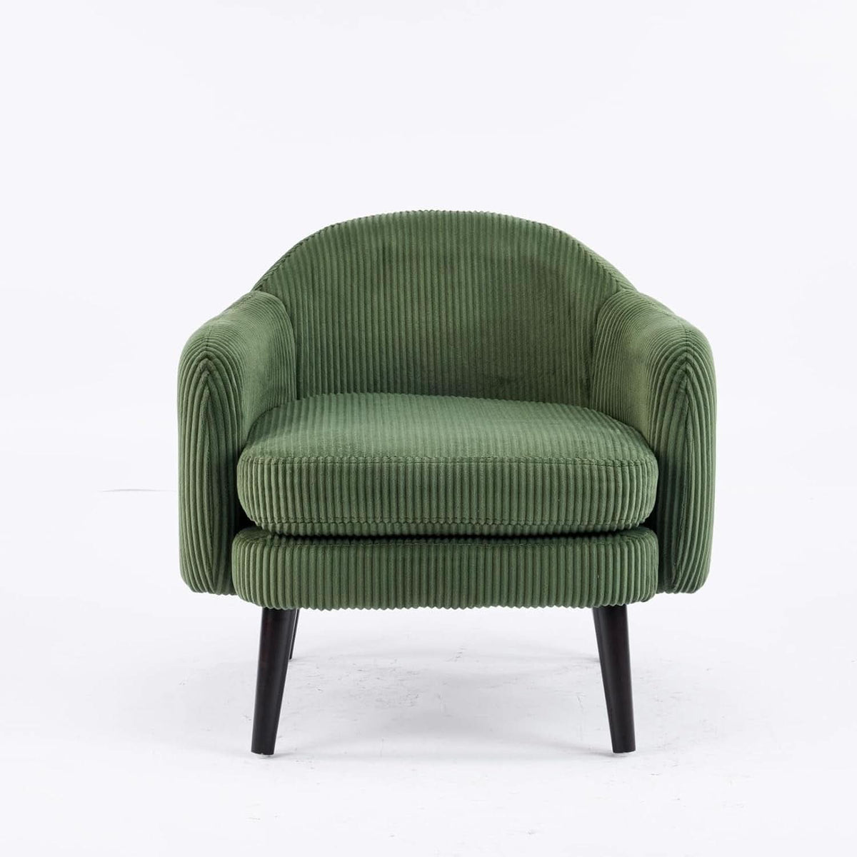 Corduroy Green Barrel Chair 30 Inch Wide With Wood Legs