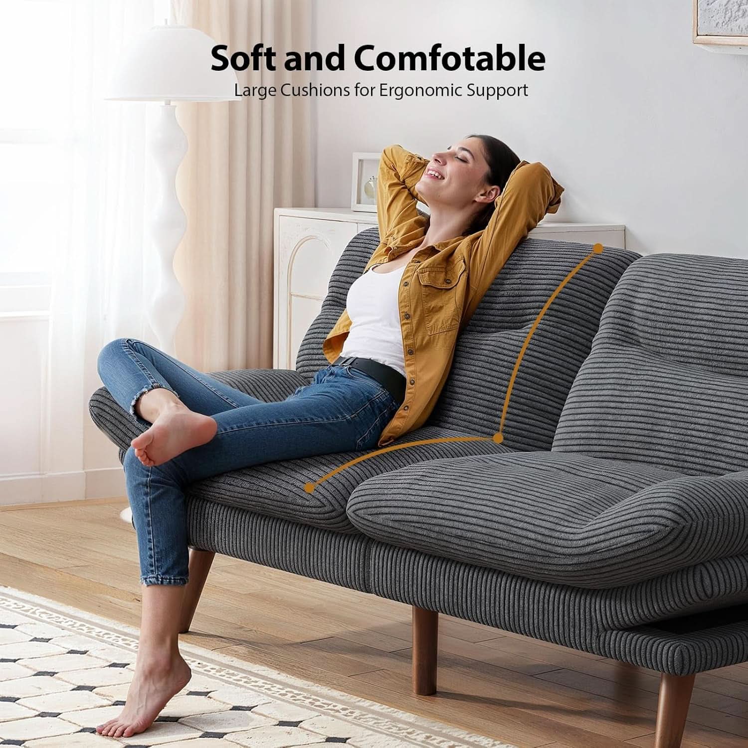 Corduroy Grey 73In Adjustable Backrest Futon SofaBed