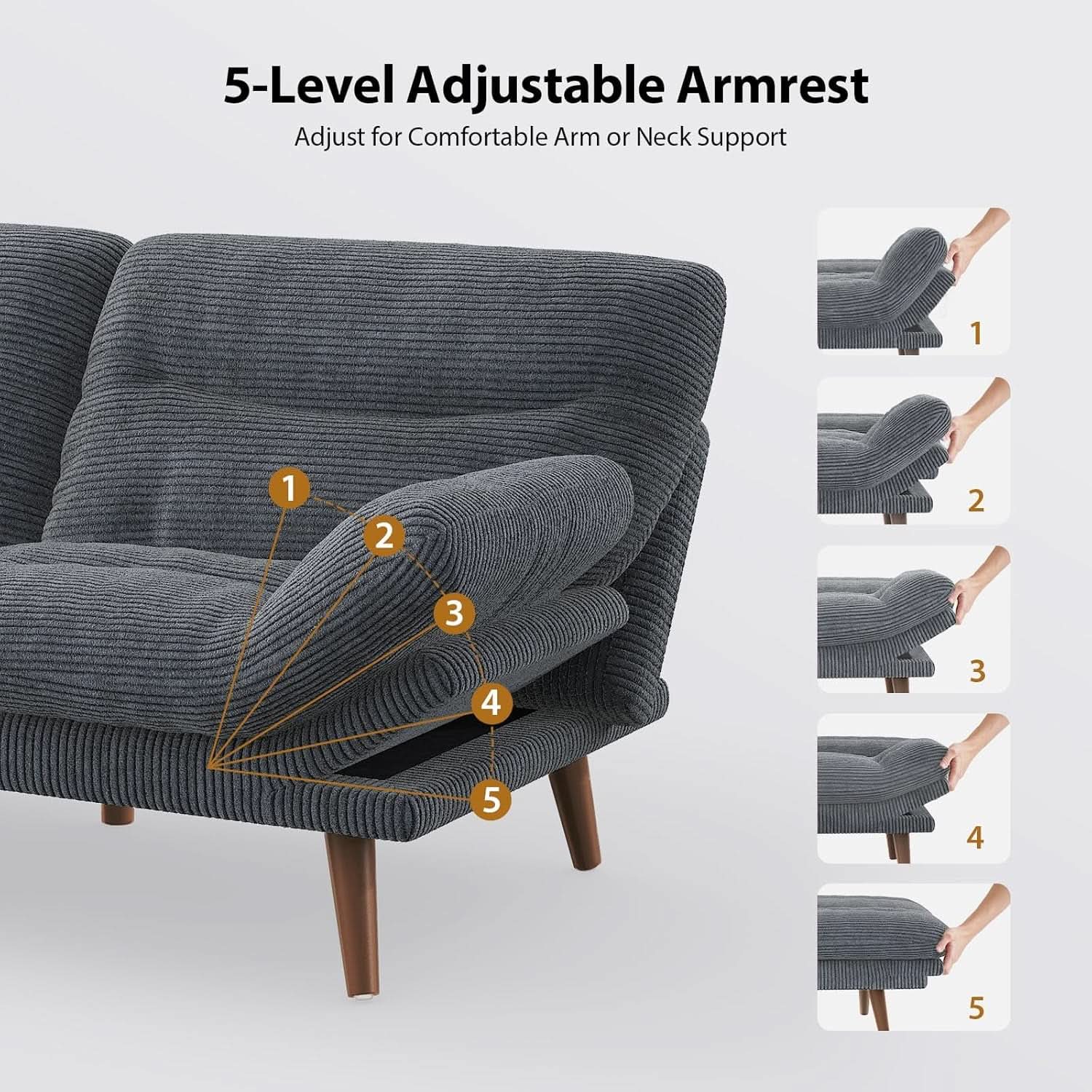Corduroy Grey 73In Adjustable Backrest Futon SofaBed
