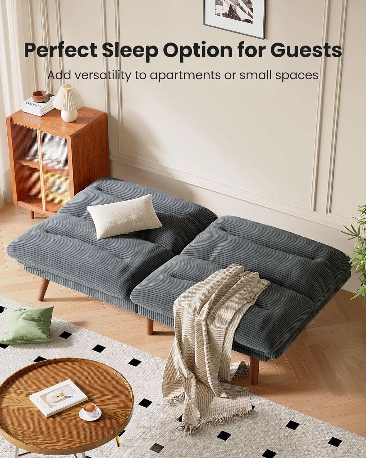 Corduroy Grey 73In Adjustable Backrest Futon SofaBed