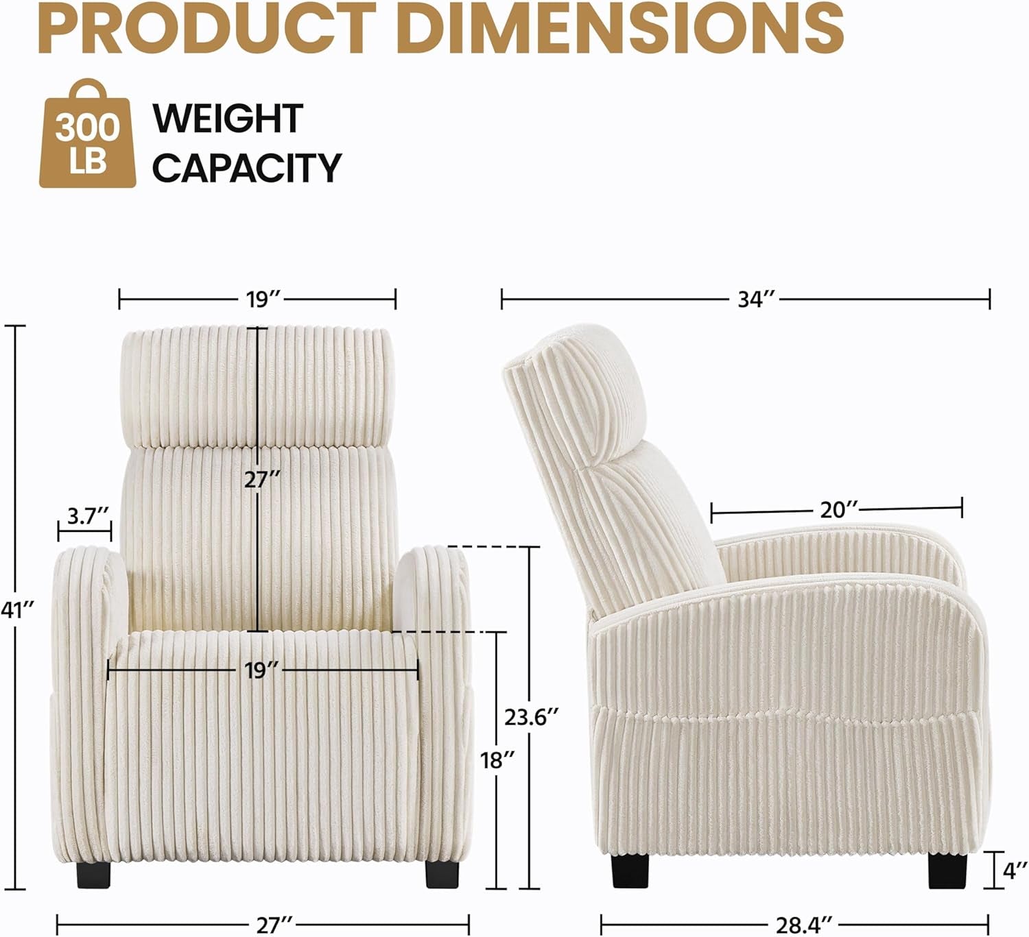 Corduroy High Back Accent Chair Beige With Side Pockets