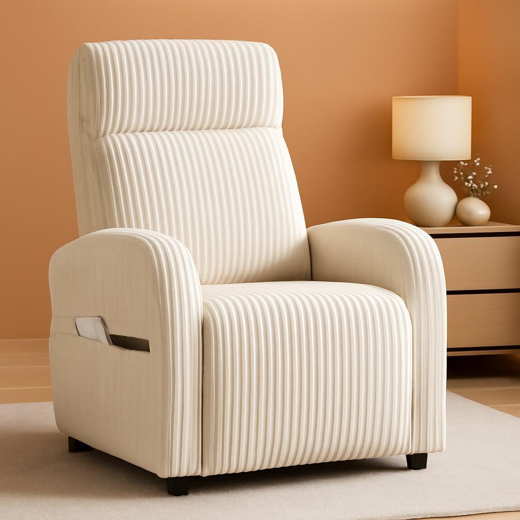 Corduroy High Back Accent Chair Beige With Side Pockets