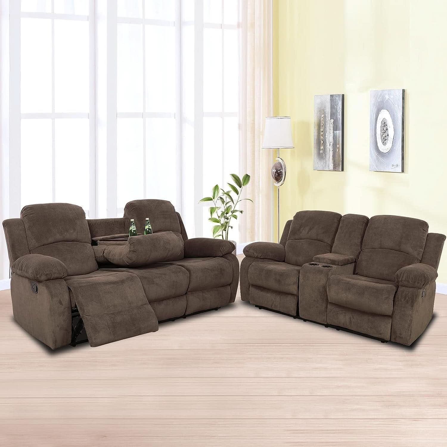Corduroy Living Room Set Reclining Sofa Loveseat Taupe