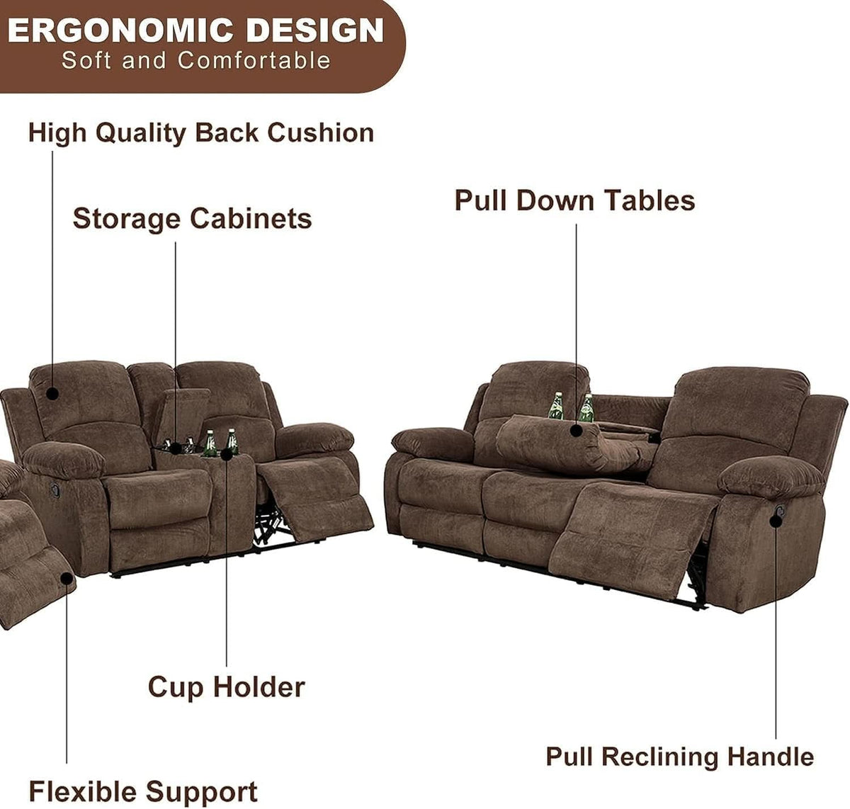 Corduroy Living Room Set Reclining Sofa Loveseat Taupe