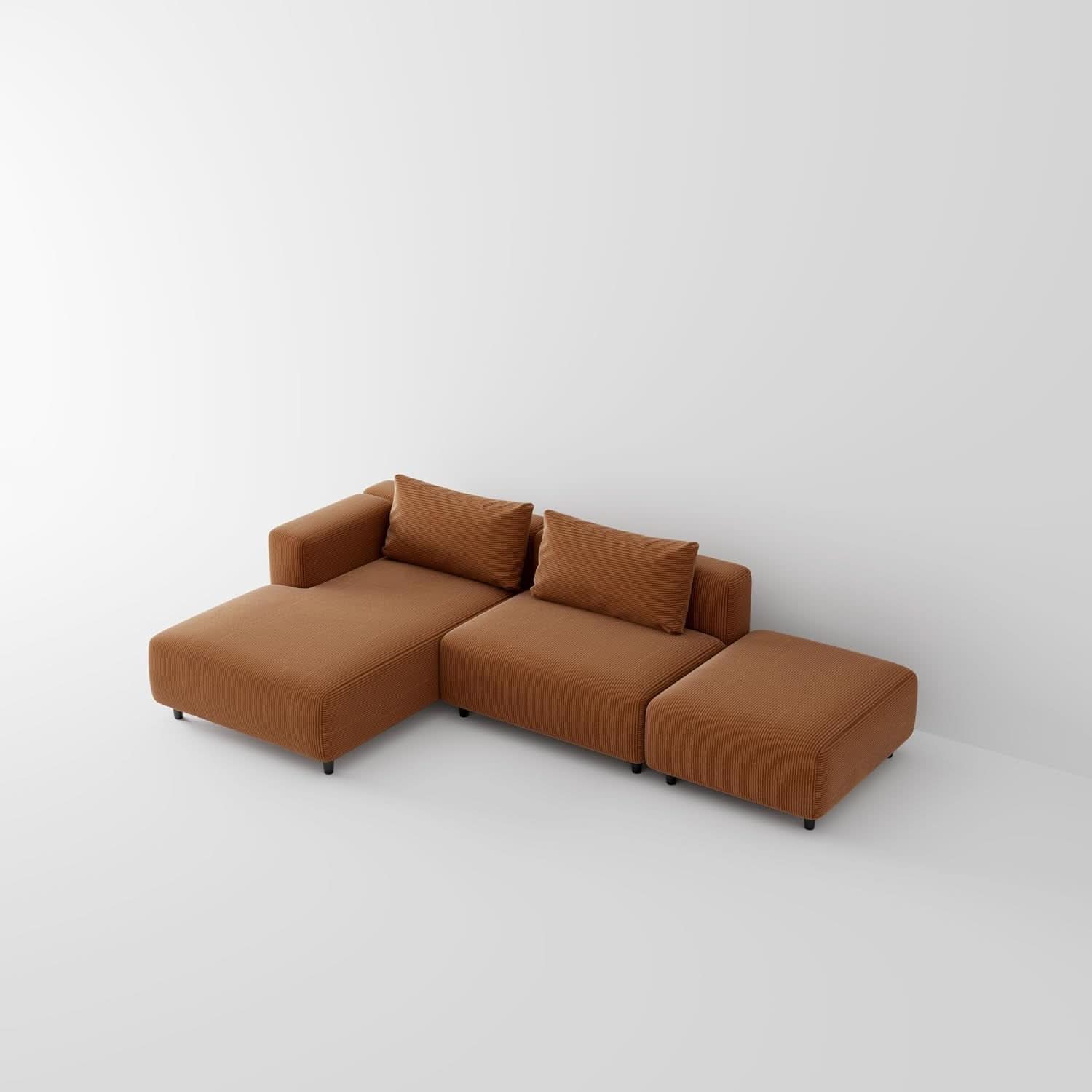 Corduroy Sectional Sofa Orange Brown L Shaped Chaise