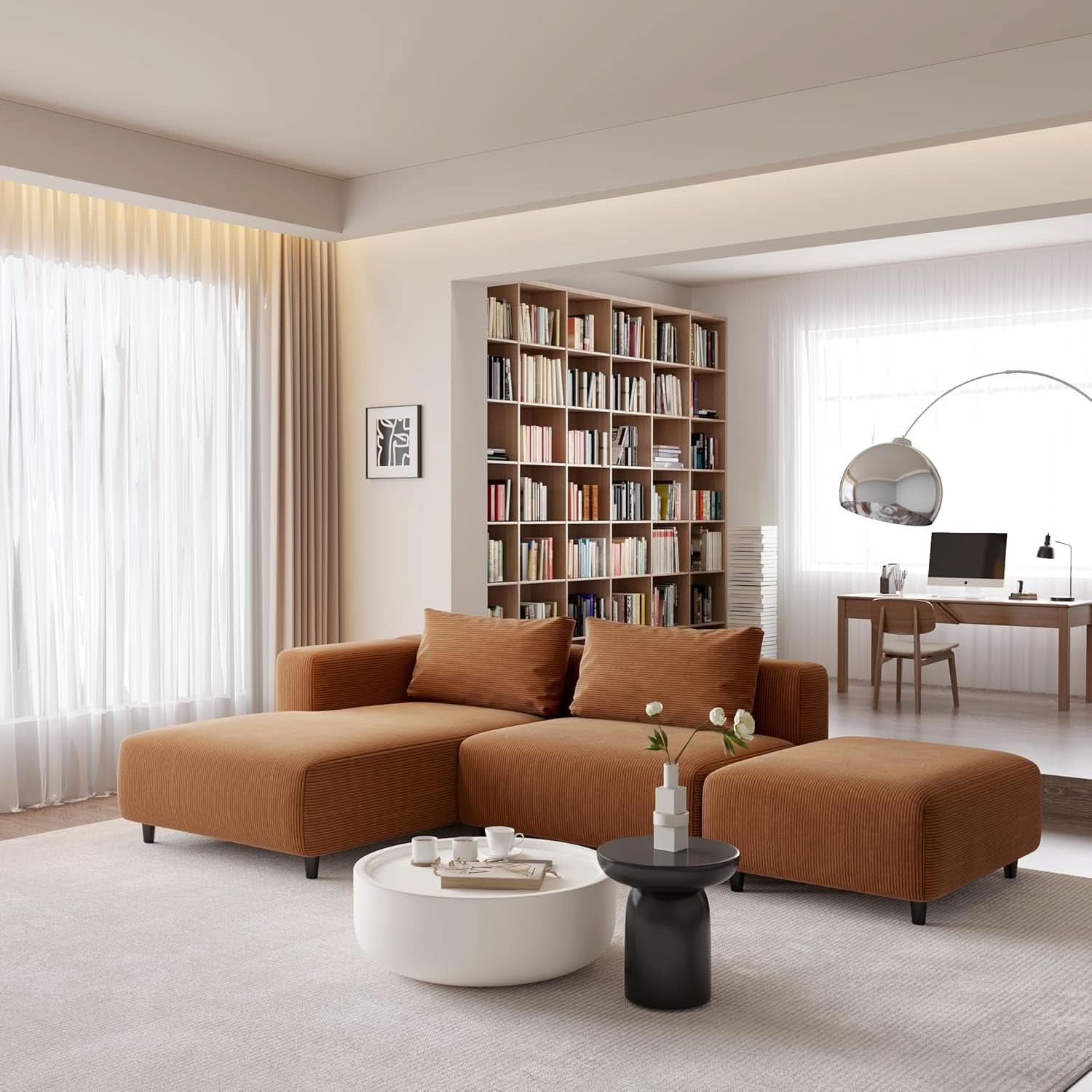 Corduroy Sectional Sofa Orange Brown L Shaped Chaise