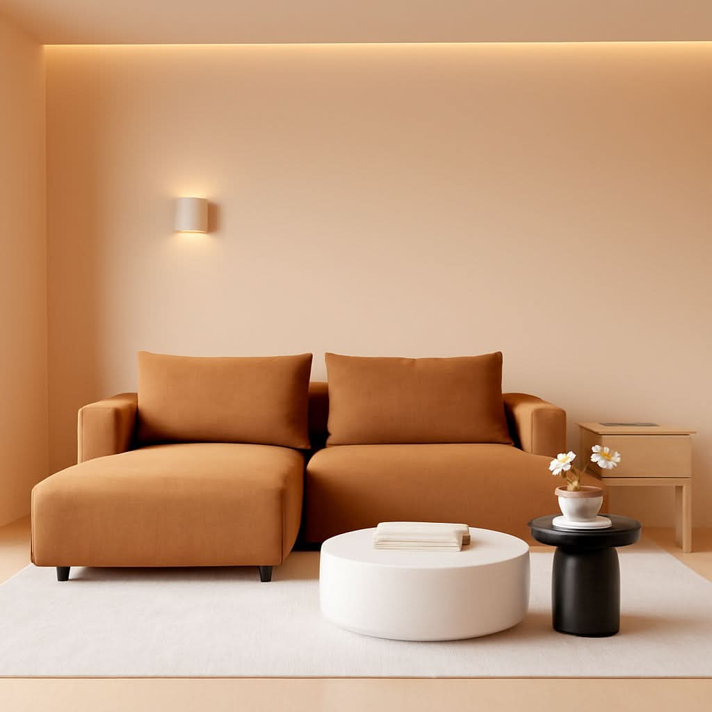 Corduroy Sectional Sofa Orange Brown L Shaped Chaise