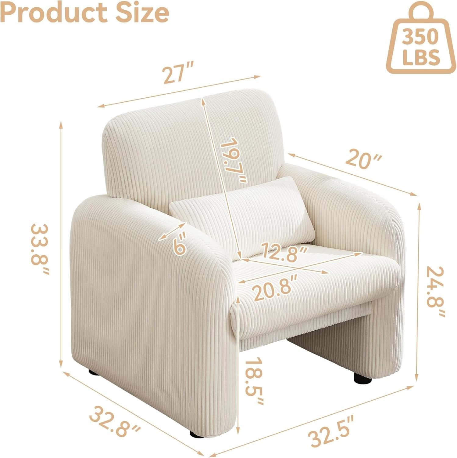 Corduroy Upholstered Accent Chair White Lumbar Pillow