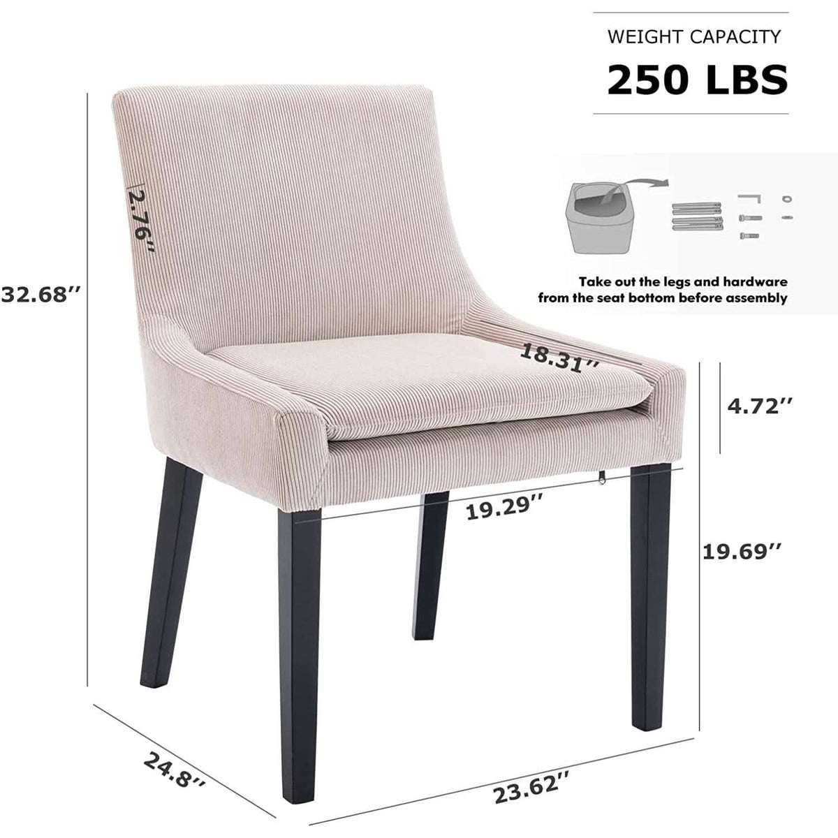 Corduroy Upholstered Dining Chairs With Wood Legs Set Of 6