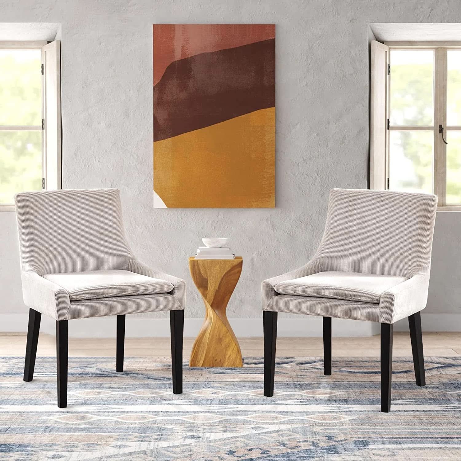 Corduroy Upholstered Dining Chairs With Wood Legs Set Of 6