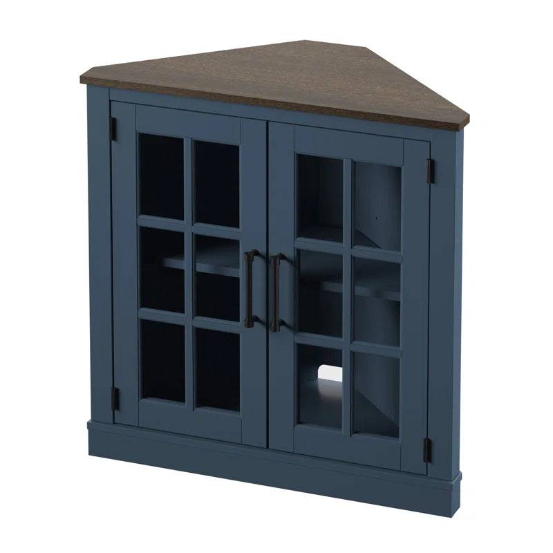 Corner Accent Cabinet With Double Glass Doors Mullions