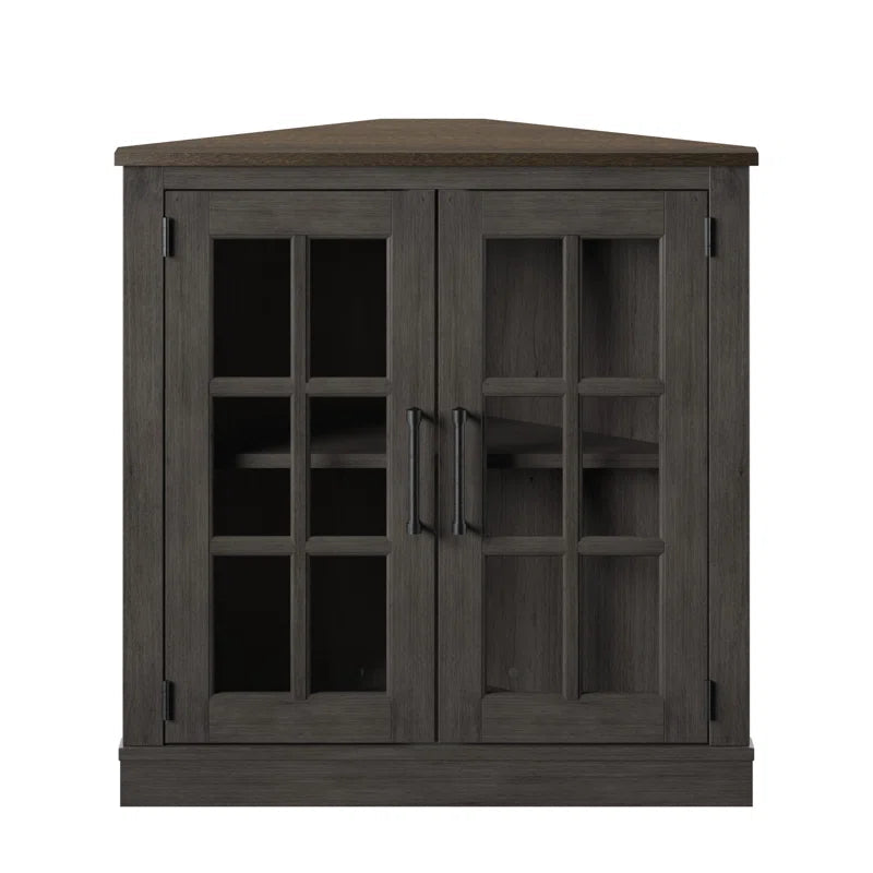 Corner Accent Cabinet With Double Glass Doors Mullions