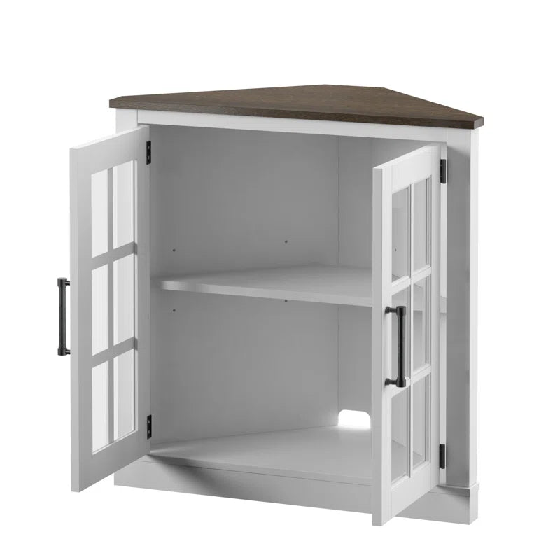 Corner Accent Cabinet With Double Glass Doors Mullions