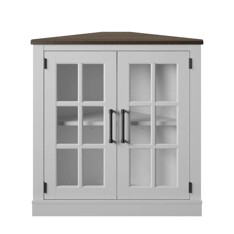 Corner Accent Cabinet With Double Glass Doors Mullions