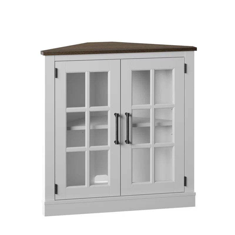 Corner Accent Cabinet With Double Glass Doors Mullions