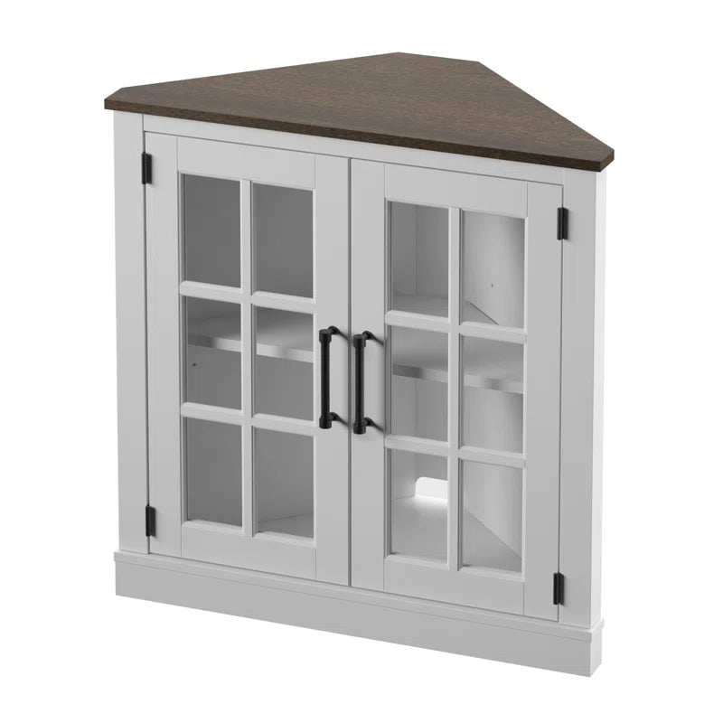 Corner Accent Cabinet With Double Glass Doors Mullions