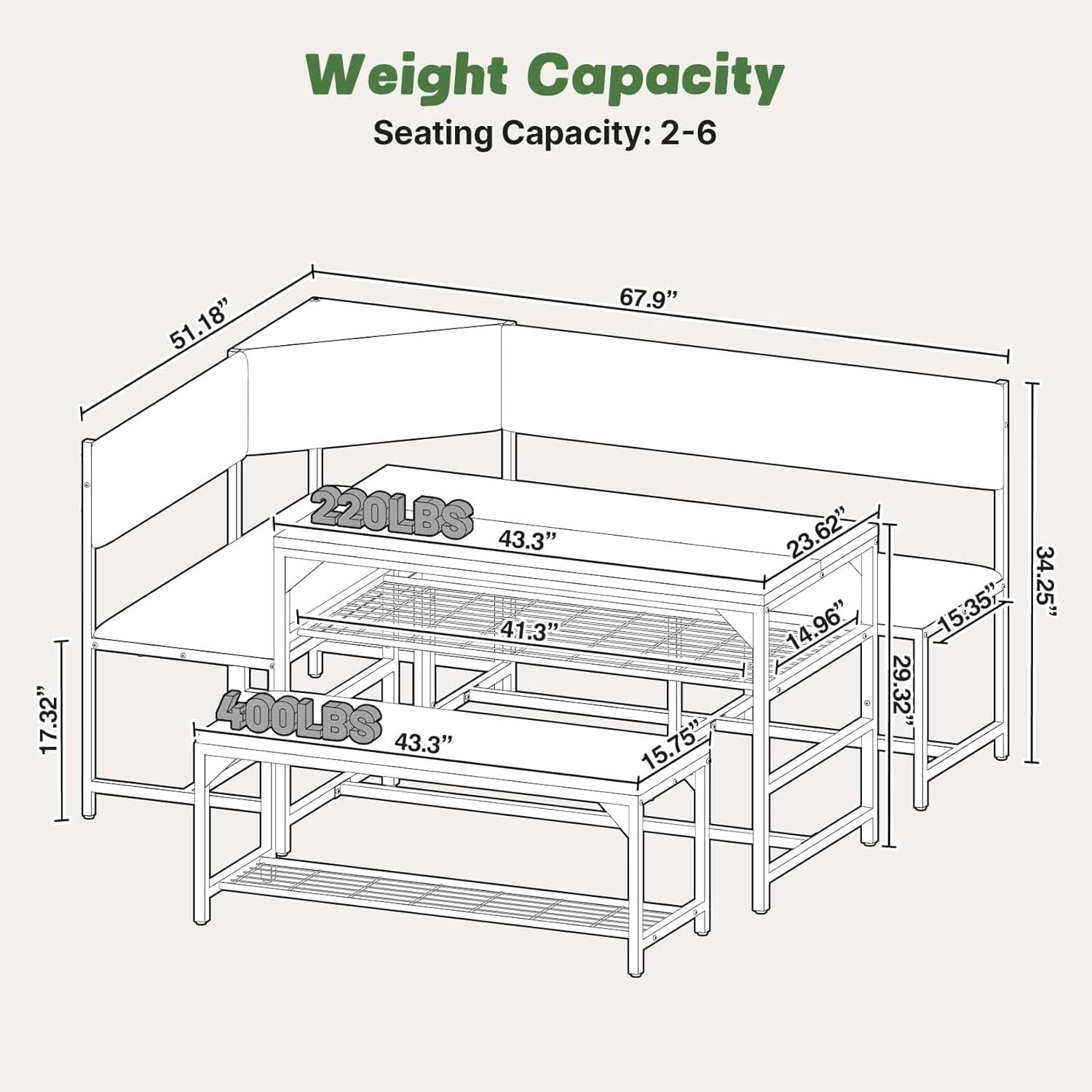 Corner Dining Table Set Space Saving Graphite Grey 4To6