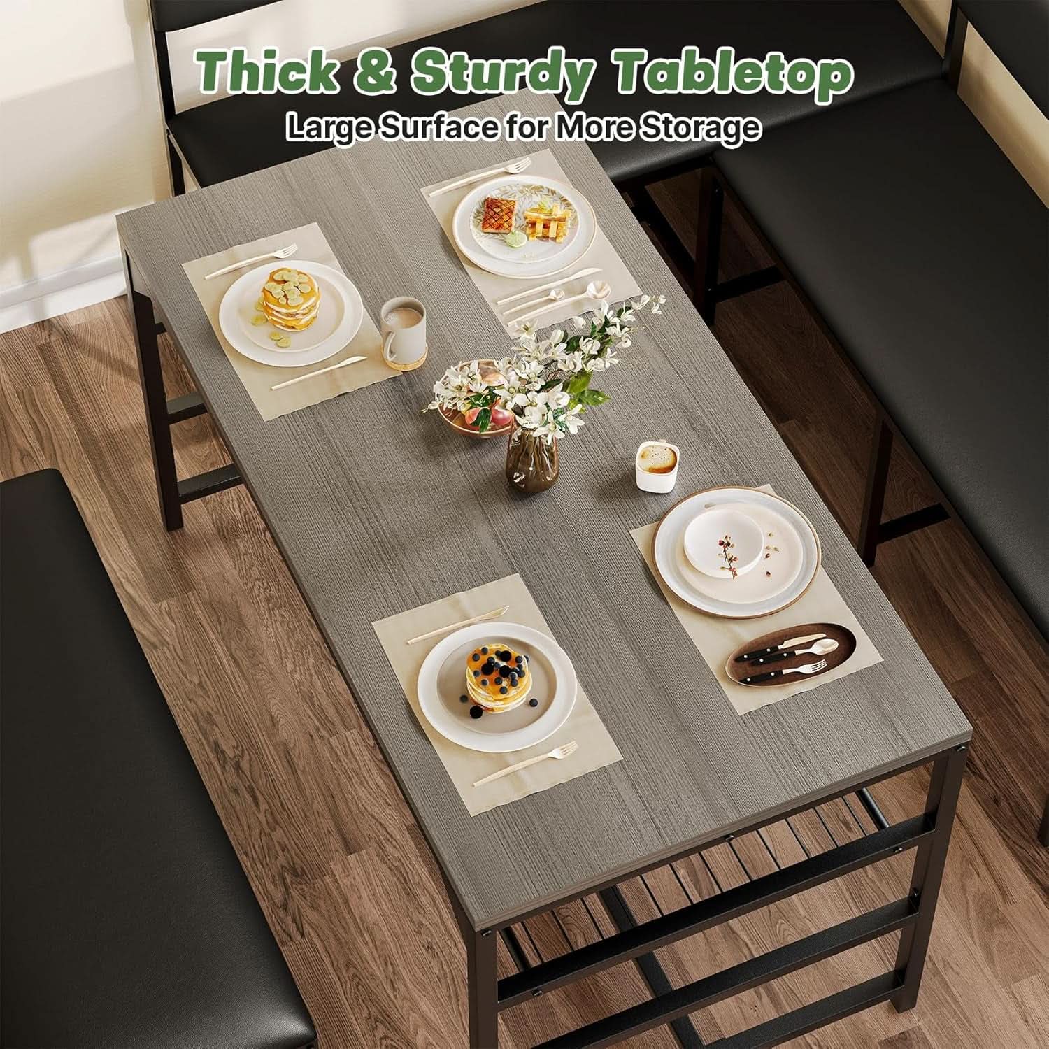 Corner Dining Table Set Space Saving Graphite Grey 4To6