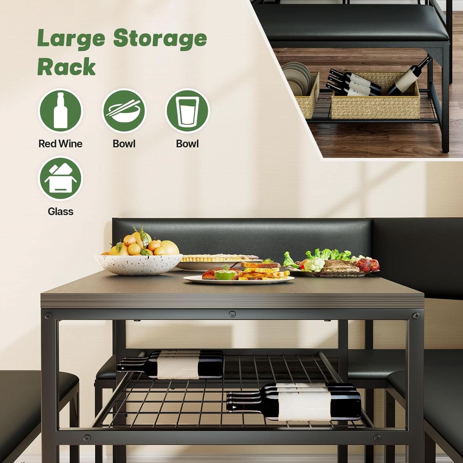 Corner Dining Table Set Space Saving Graphite Grey 4To6