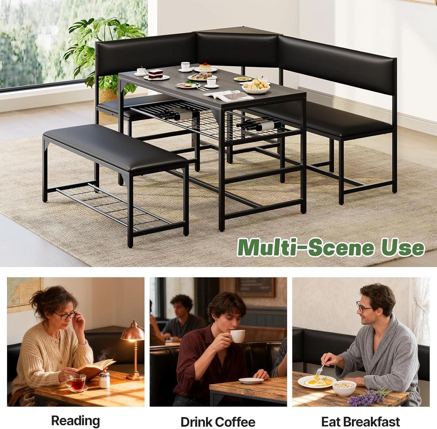 Corner Dining Table Set Space Saving Graphite Grey 4To6