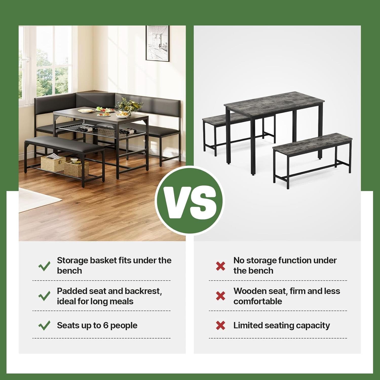 Corner Dining Table Set Space Saving Graphite Grey 4To6