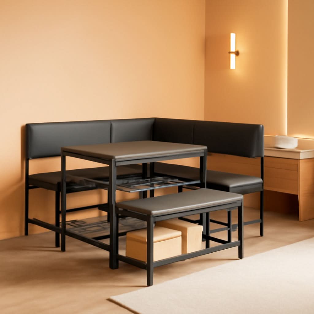 Corner Dining Table Set Space Saving Graphite Grey 4To6
