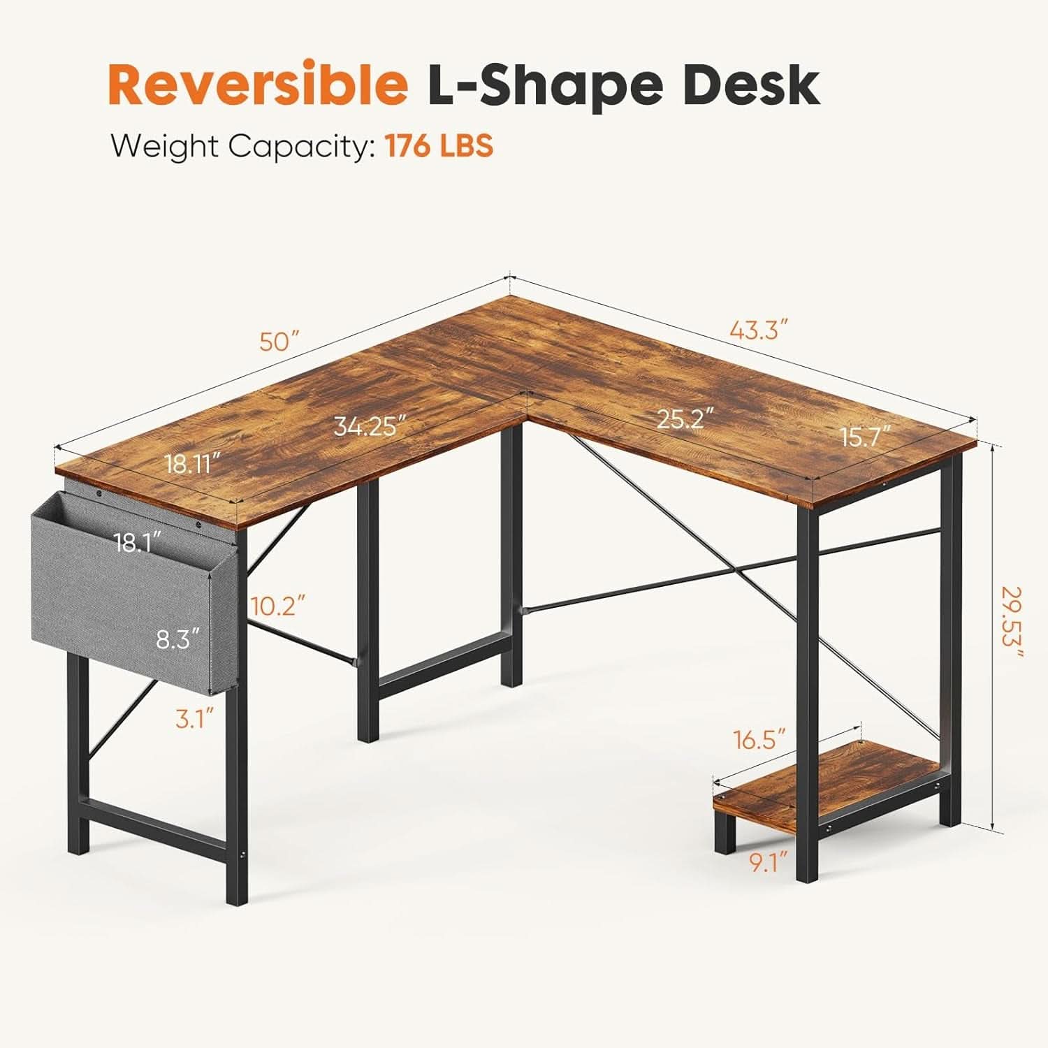 Corner L Shaped Gaming Desk With CPU Stand And Side Bag