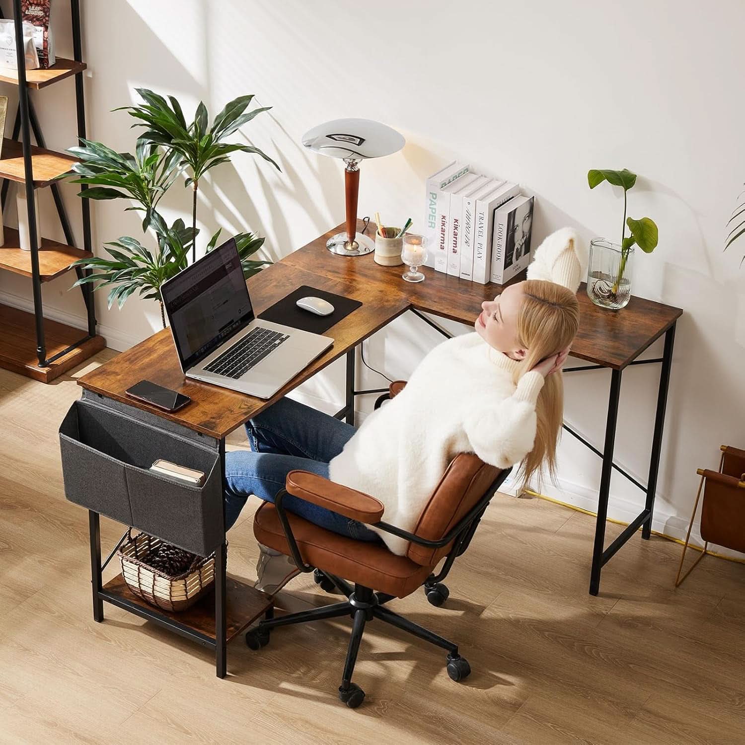 Corner L Shaped Gaming Desk With CPU Stand And Side Bag